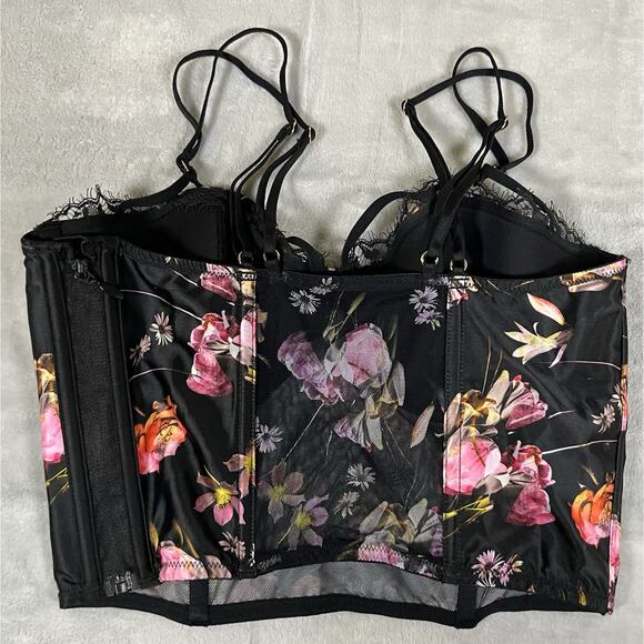 Victorias Secret Very Sexy Black Floral Satin Bustier Corset Top 32D Zipper NWT - Picture 5 of 13